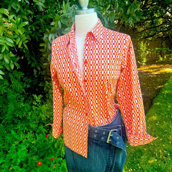 Jones New York Orange 🍊 Geometric Button Down Shirt - Picture 2 of 7